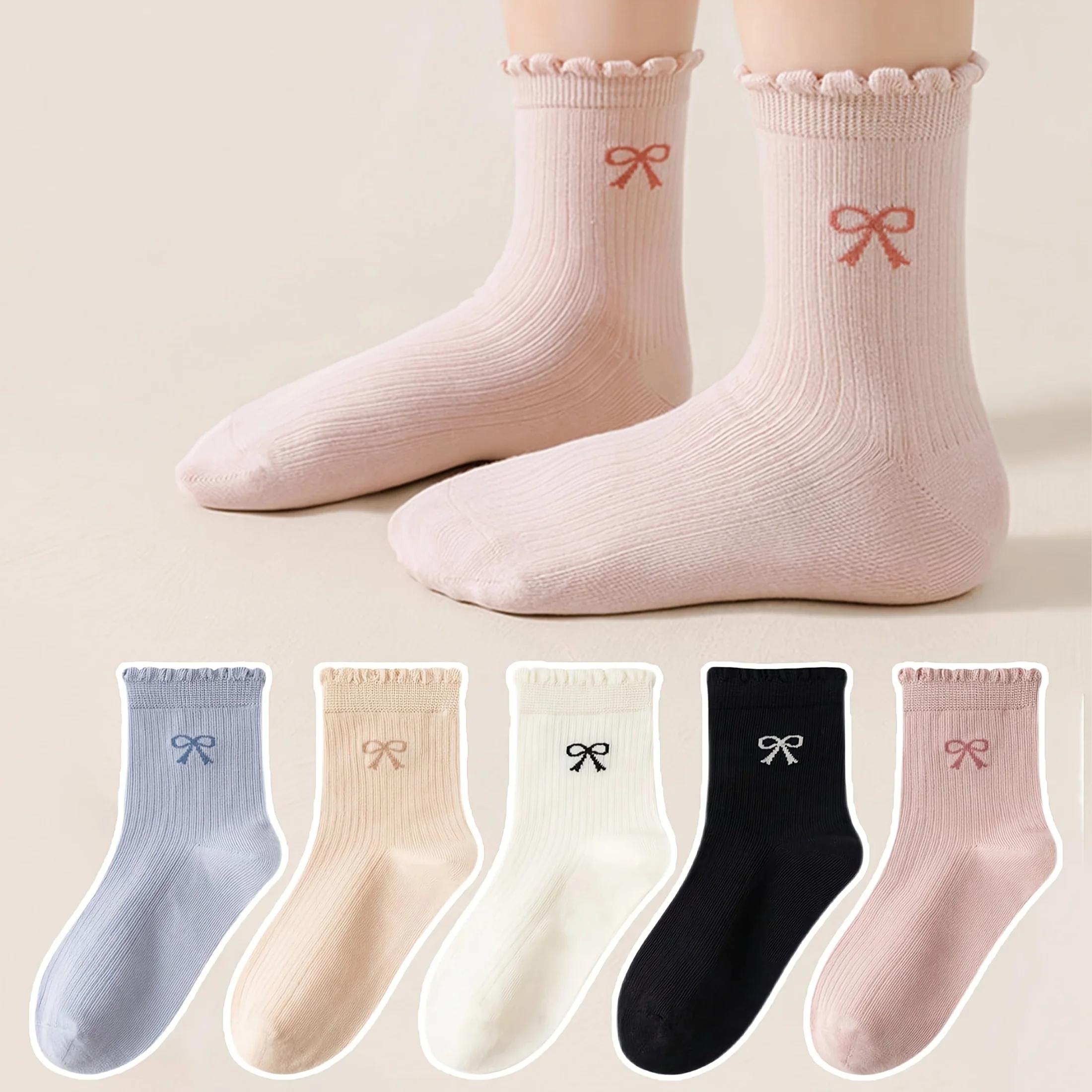 3 paires de chaussettes pour enfants de couleurs mélangées aléatoires avec motifs de nœuds en dentel