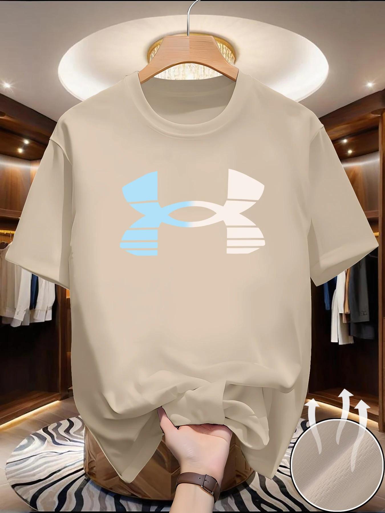 T-shirt d'été pour homme à séchage rapide en maille, motif imprimé tendance, col rond, manches court