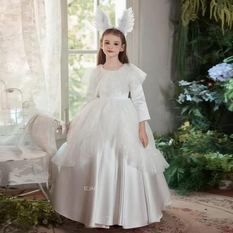 Robe de bal de princesse longue blanche pour filles, idéale pour Halloween, anniversaire, performanc