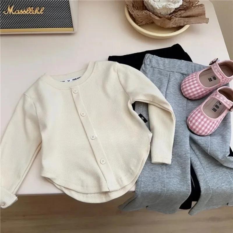 2-10Y filles chemise printemps automne nouveaux enfants à manches longues T-shirt couleur unie à la
