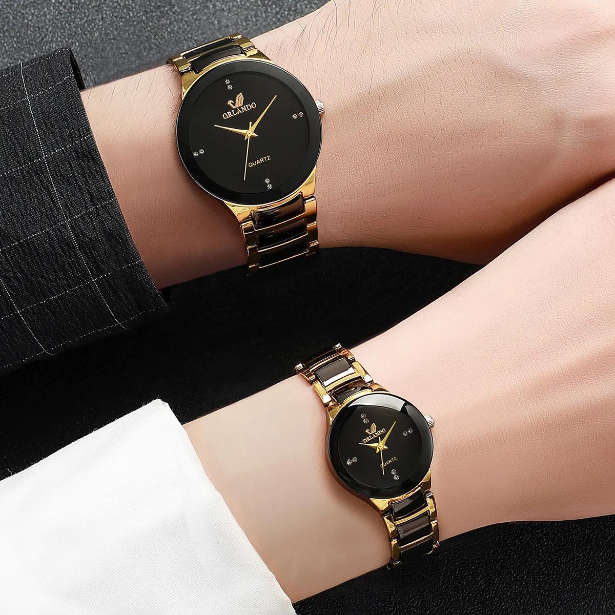 Montre à quartz en acier inoxydable pour hommes et femmes, montres-bracelets d'affaires, mode couple