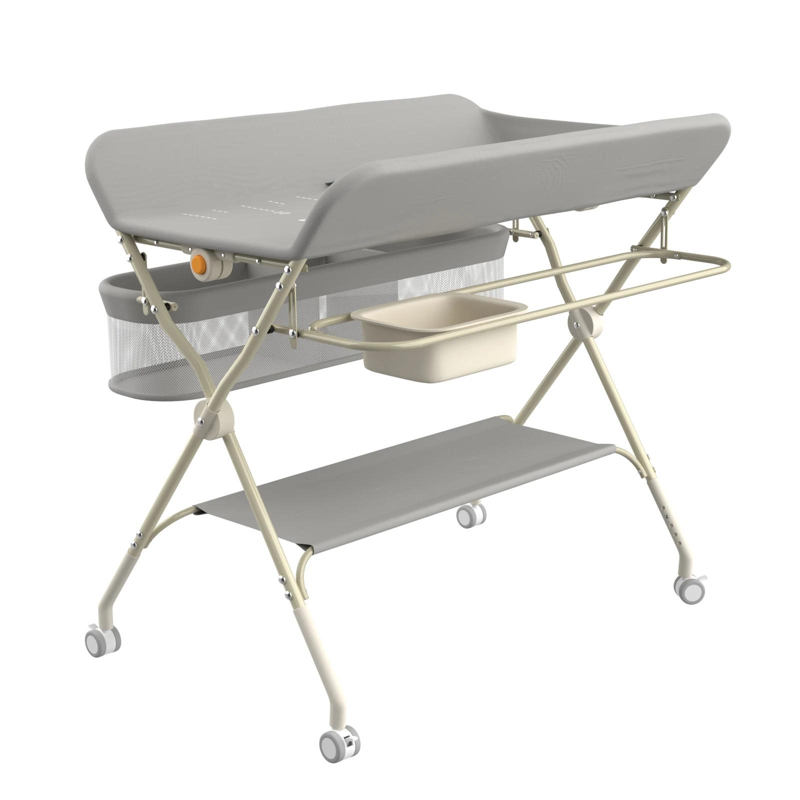 Table à Langer Pliable et Portable, Table à Langer Bébé Charge 11KG, avec Bassin d'Eau Panier de Ran