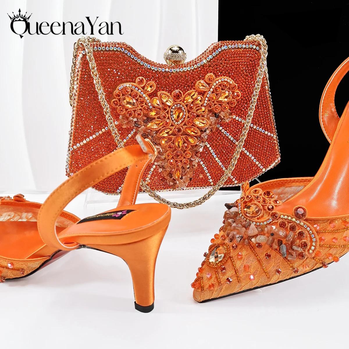 Queena Yan Wome – ensemble de chaussures et de sacs de mariage à talons hauts pour femmes, couleur O