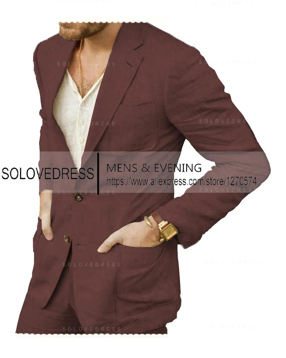 Blazer décontracté en lin imbibé pour homme, pantalon de fête classique, tenues de vacances et de vo