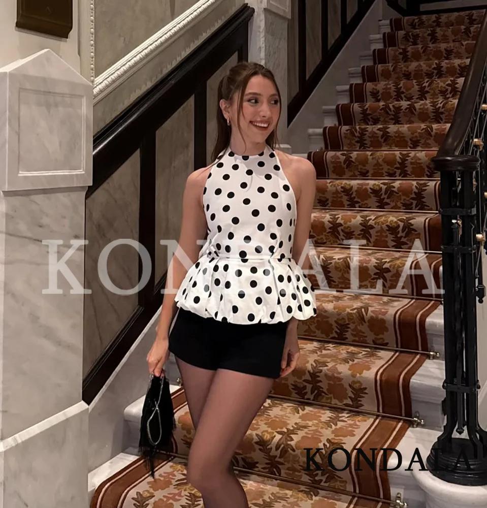 KONDALA Hauts Halter à Pois Mignons pour Femmes, Tendance, Élégants, Coupe Slim, Nouveauté Été 2026,