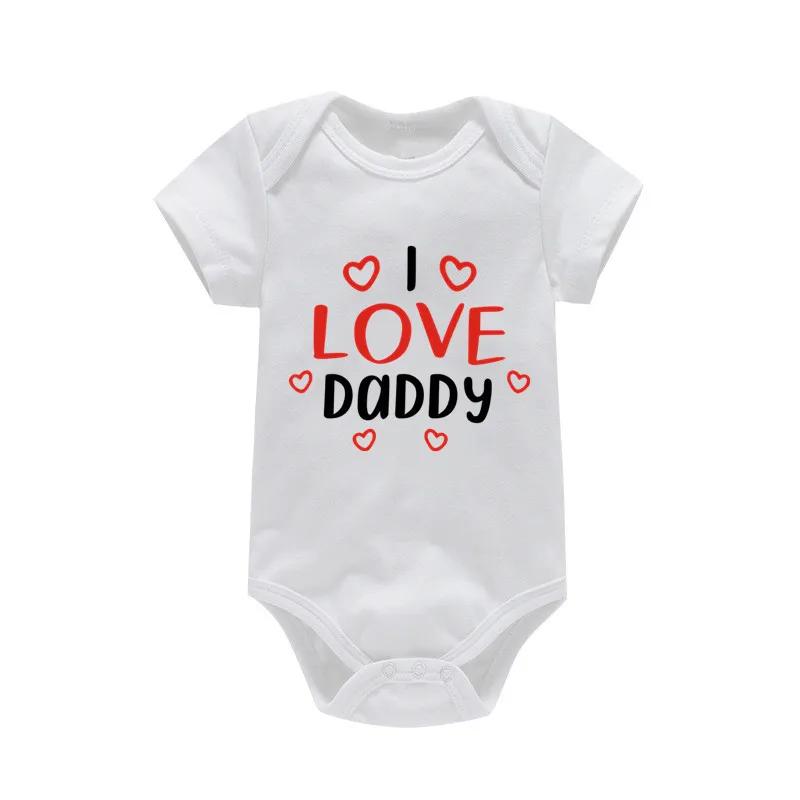Barboteuse à manches courtes pour bébés garçons et filles, 100% coton, imprimé de lettres drôles, I