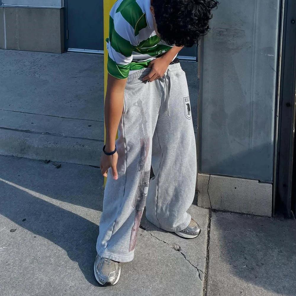 Y2K – pantalon de garde de rue brodé, taille haute, décontracté, jambe droite, Double taille, Design