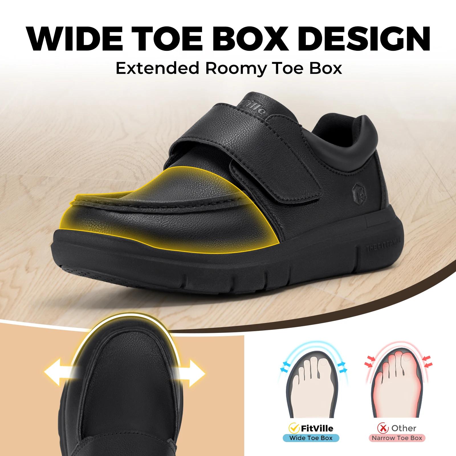 FitVille-Chaussures en cuir à coupe large pour hommes, chaussures de marche pour diabétiques, chauss