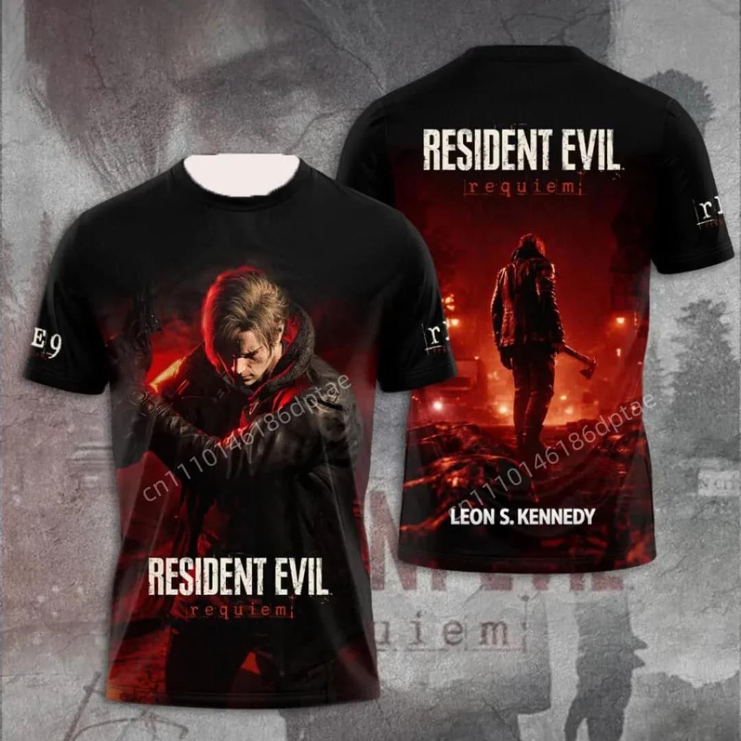 T-shirt imprimé 3D Resident Evil Requiem Leon S. Kennedy pour homme, streetwear décontracté à manche