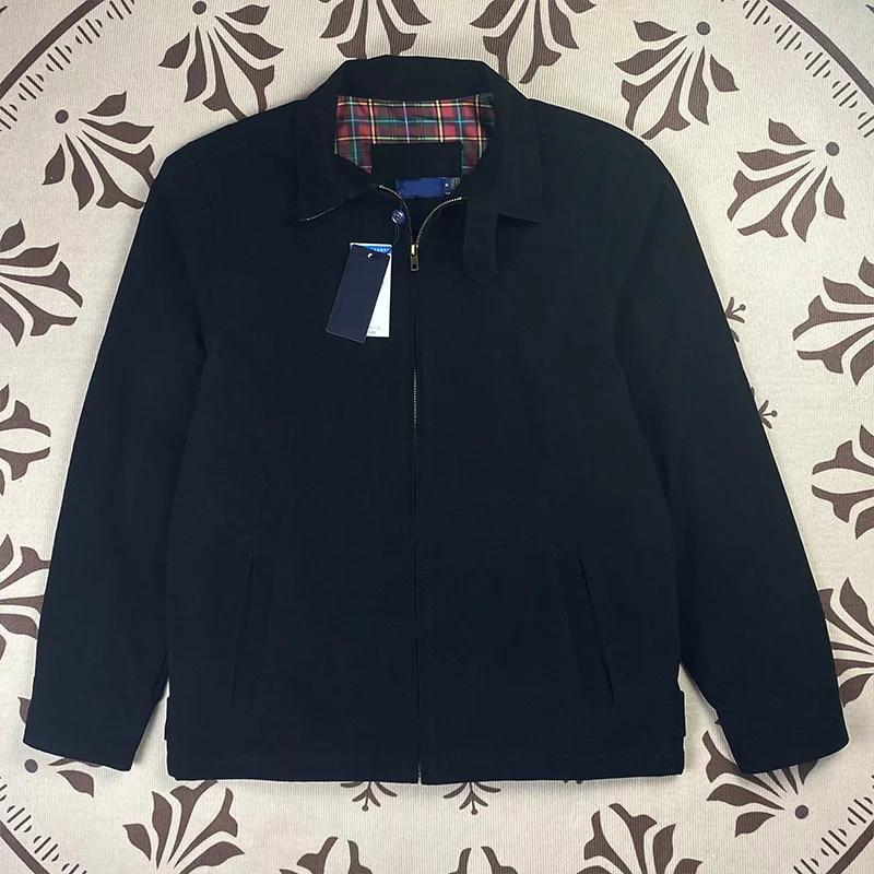 Veste à revers en pur coton pour hommes, haut brodé, 3 couleurs, décontracté, couleur unie, automne