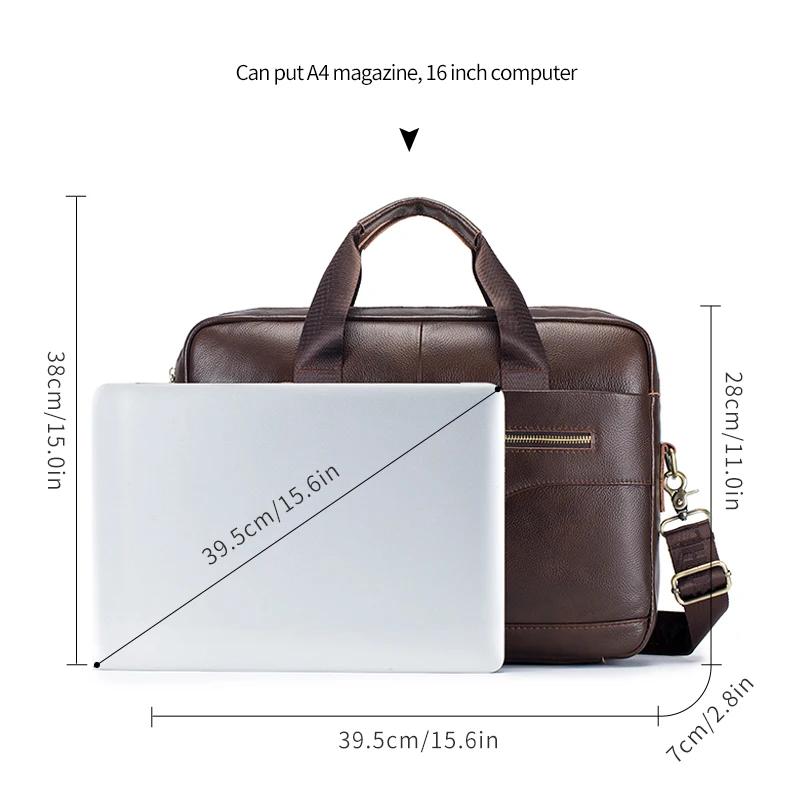 Porte-documents de luxe en cuir véritable pour homme, sac pour ordinateur portable 15,6 pouces, sac