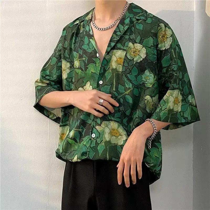 Chemise décontractée à manches courtes pour hommes et femmes, chemise à fleurs de bord de mer hawaïe