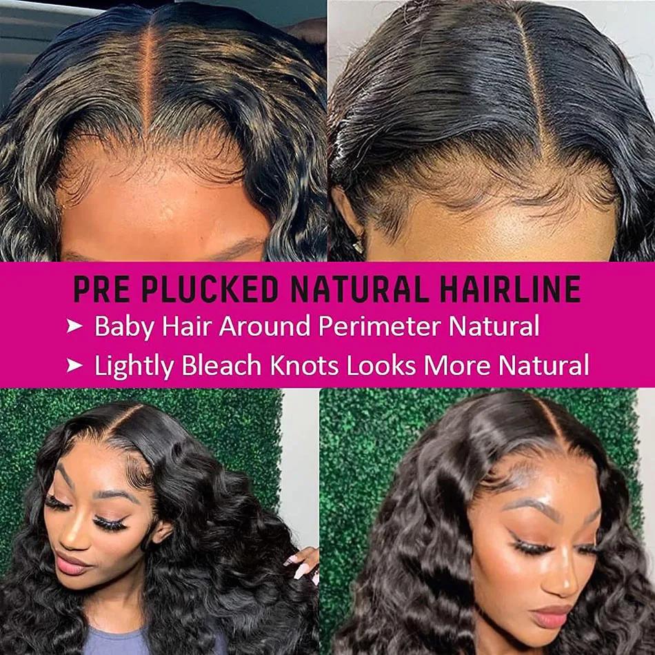 Perruque Lace Front Wig Deep Wave brésilienne naturelle, cheveux humains, 13x6, 13x4, pre-plucked, p