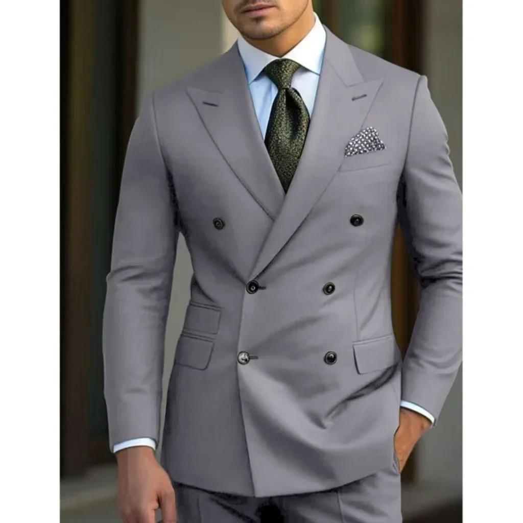 Ensemble 2 pièces homme : Costume slim de haute qualité à col pointu et revers crantés pour mariage,
