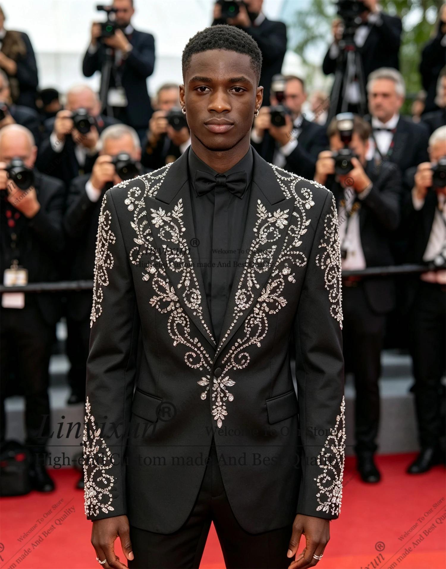 Costume homme élégant en strass et diamants, 2 pièces, blazer de soirée, coupe ajustée personnalisée