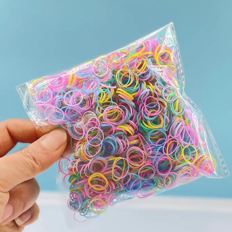 1000 pièces bandes de cheveux jetables colorées filles élastique en caoutchouc enfants élastique pou