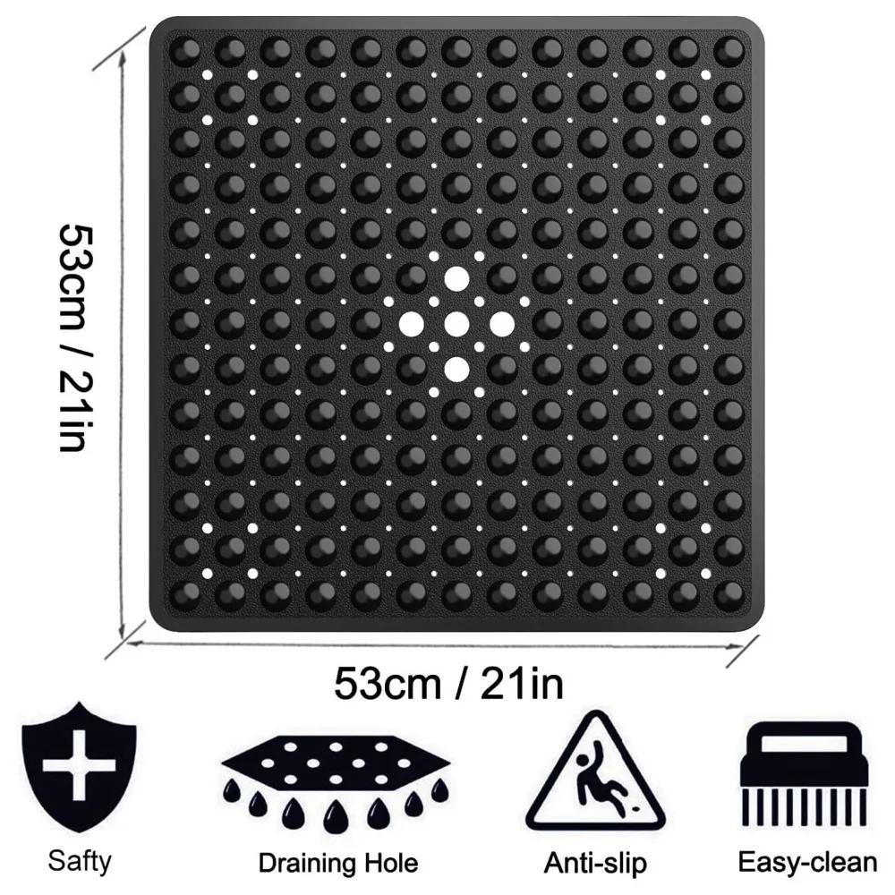 Tapis de douche antidérapant en PVC, 53x53cm, ventouse, tapis de bain carré, tapis de sol de douche,