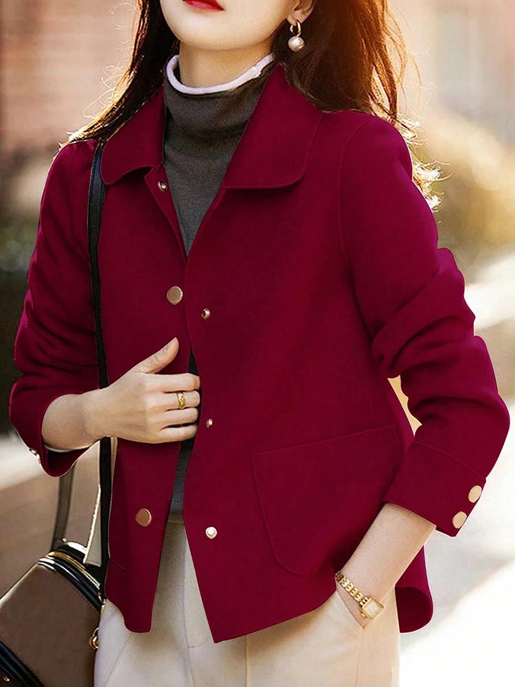 Manteaux classiques en laine courts et solides pour femmes, vêtements chauds d'automne et d'hiver po