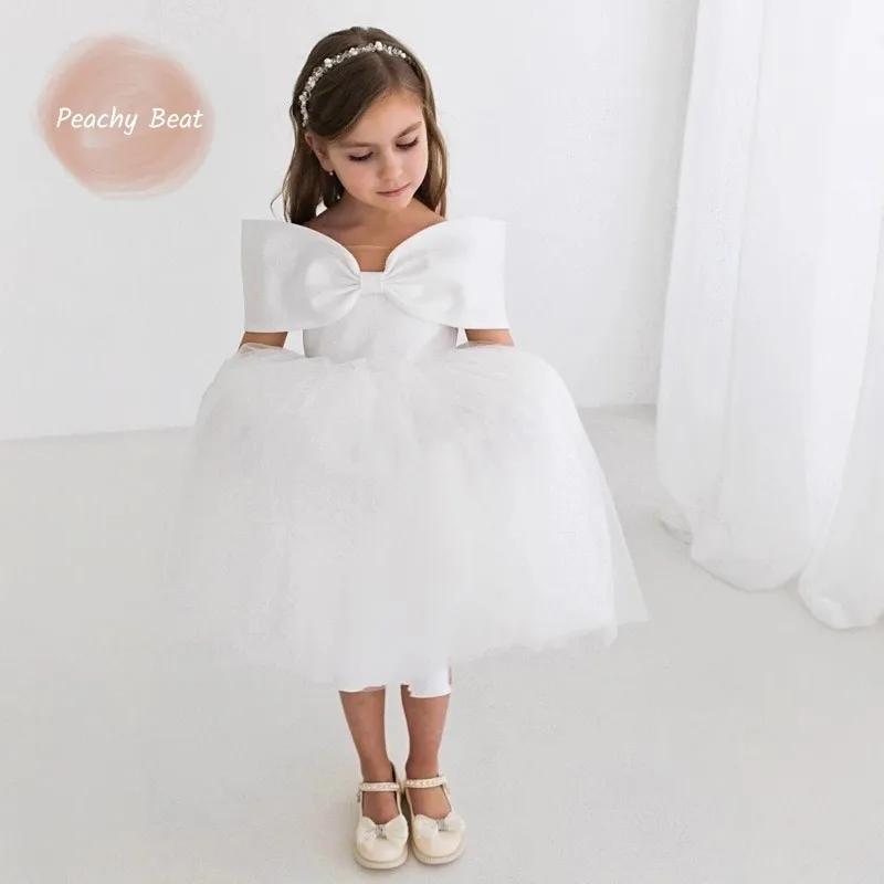 Robe Tutu Princesse à Nœud pour Bébé Fille, Épaules Dénudées, Élégante en Tulle, pour Mariage, Anniv