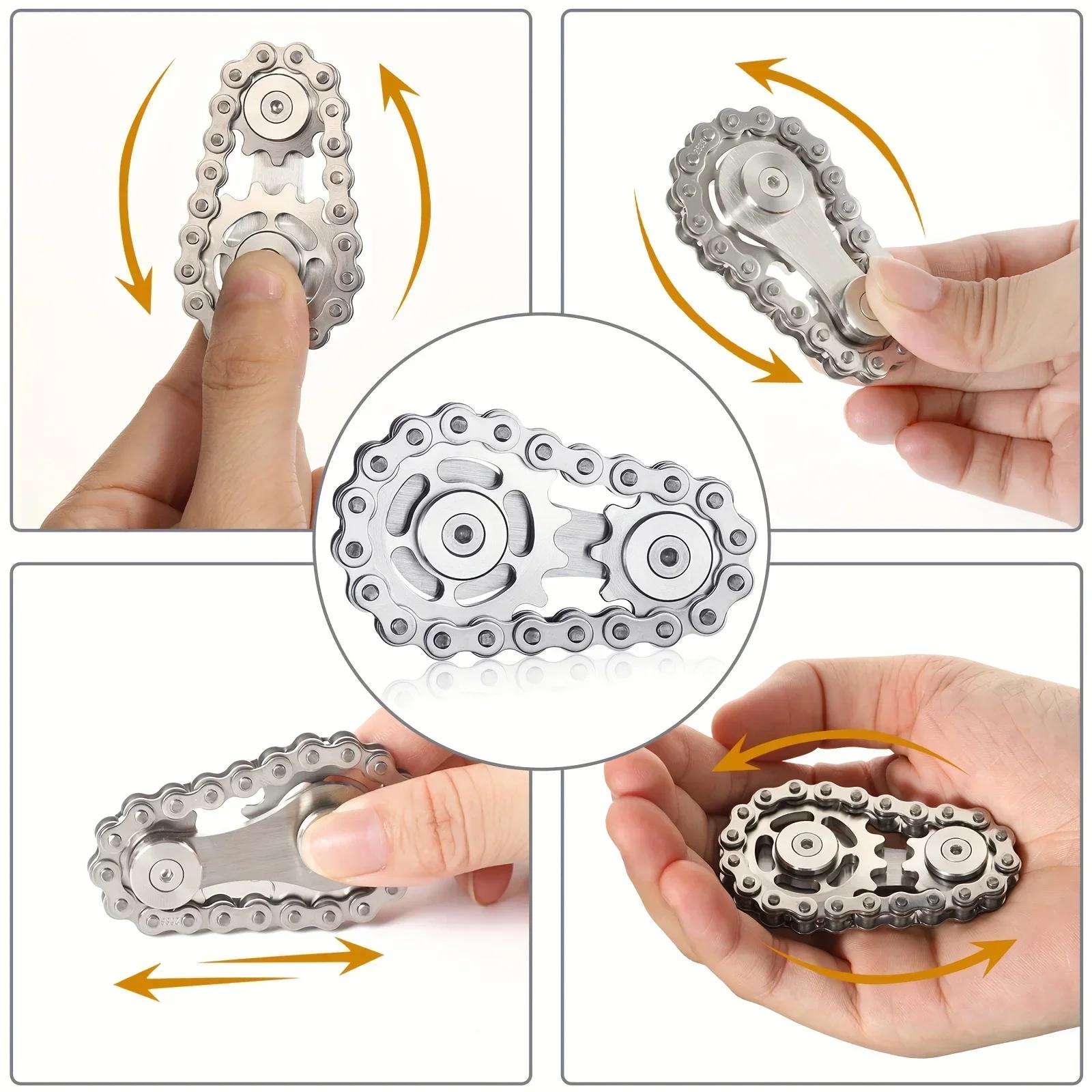 Volant d'inertie mécanique à dents de chaîne, Fidget Spinner, anti-stress, anxiété, chaînes de vélo