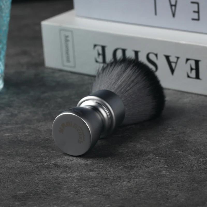 YAQI – brosse de rasage pour hommes, poils synthétiques, poignée en métal lourd, loup en bois, nœud