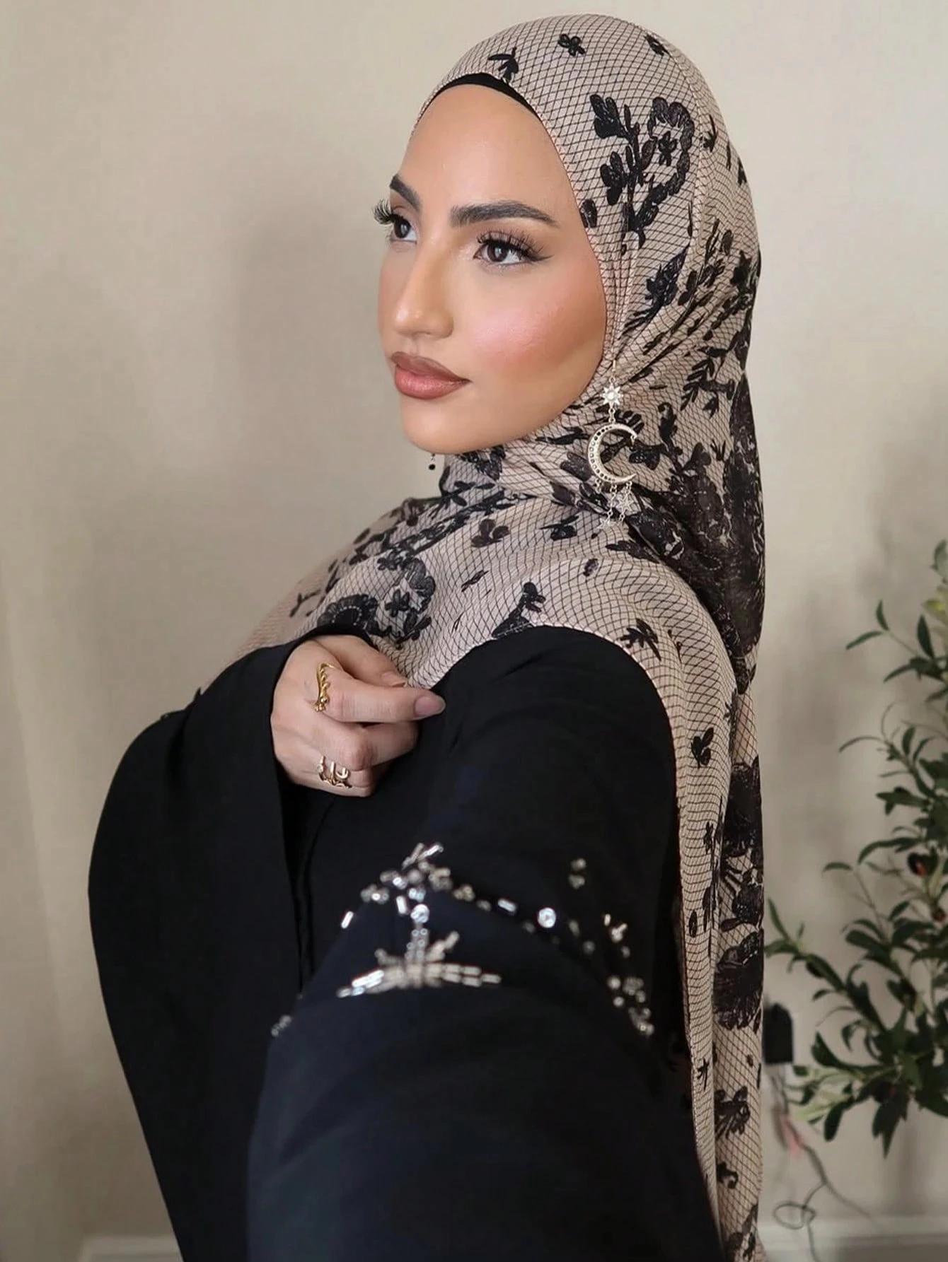 1 pièces aquarelle impression Hijab femmes bohème doux Islam Ramadan musulman Hijabs Foulard Femme c