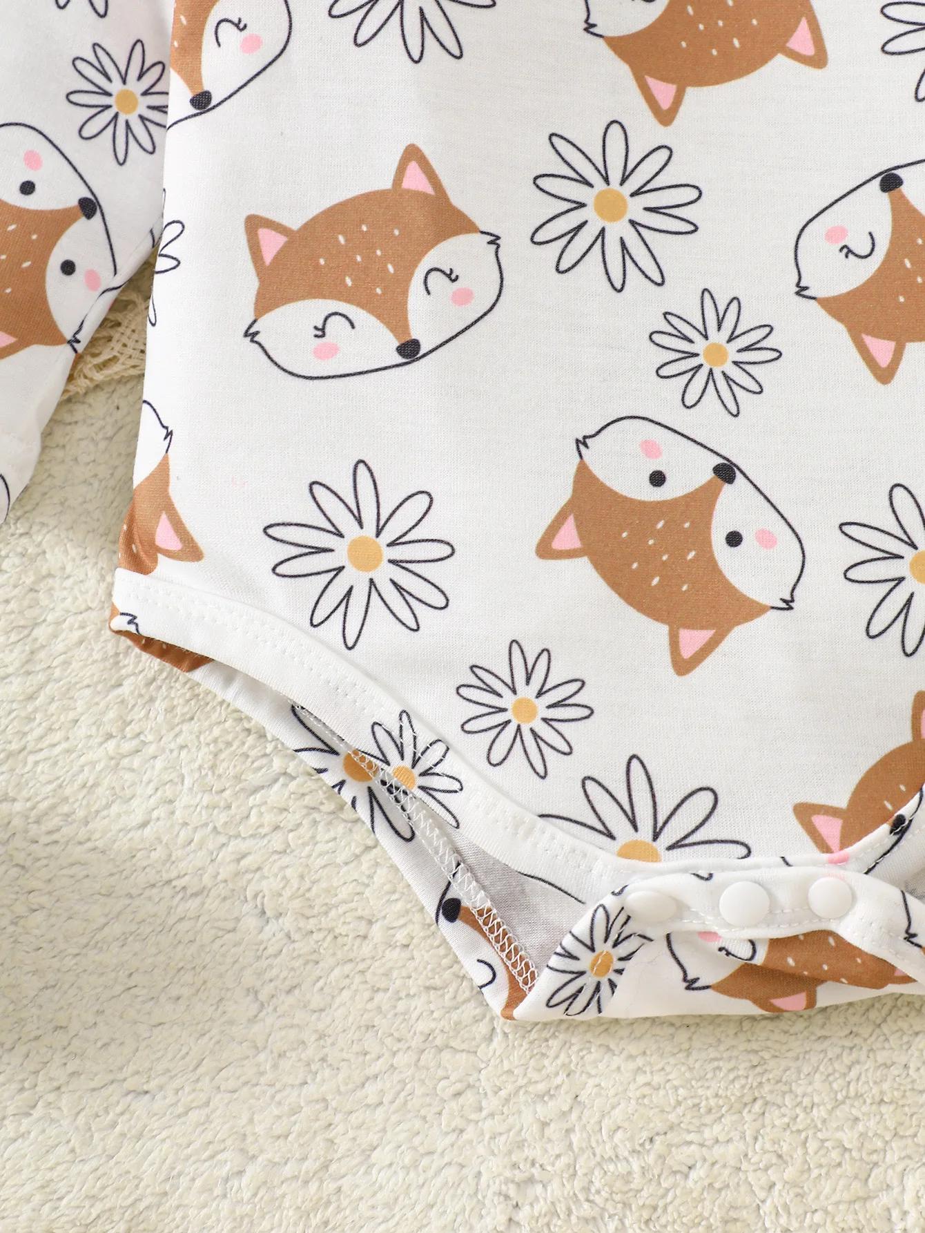 Ensemble en velours côtelé Little Fox Autumn Story : Combinaison imprimée marguerites + Jupe à brete