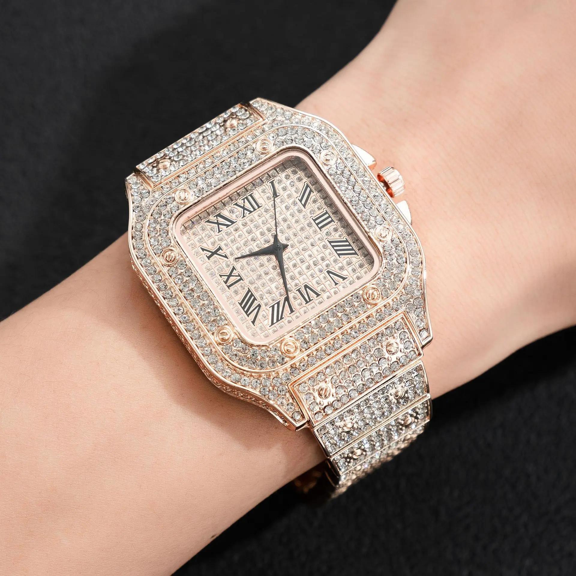 Hommes montre affaires carré ciel étoilé acier ceinture diamant incrusté européen américain mâle Rom