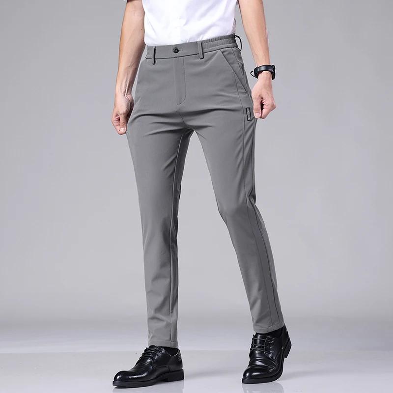 Pantalon décontracté élastique Ultra-fin pour hommes, séchage rapide, soie glacée, Slim, droit, Busi