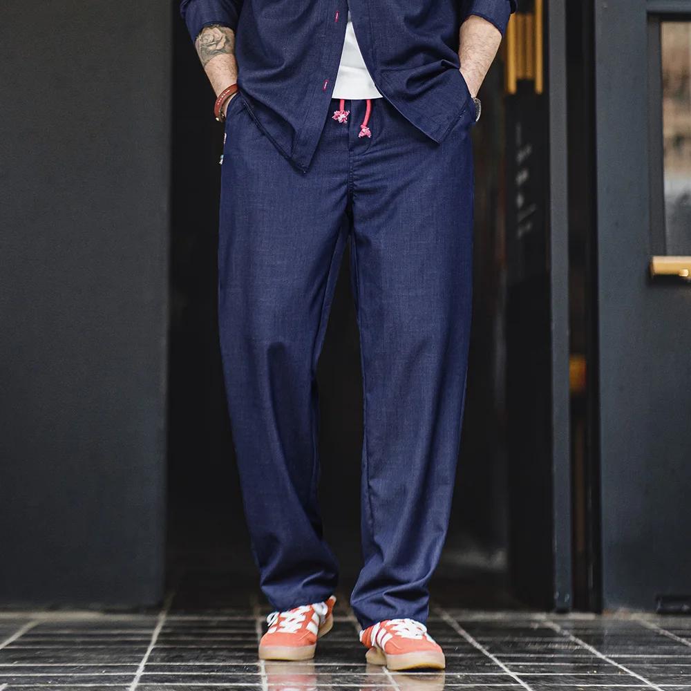 Maden-Pantalon en Denim Vintage pour Homme, Vêtement Droit, Décontracté, Taille Moyenne, Respirant,