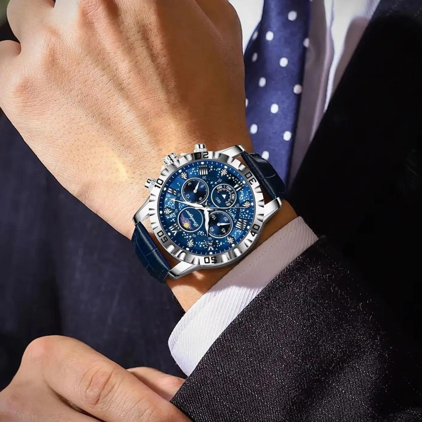 Montre homme POEDAGAR, haut de gamme, fonctionnelle, luxueuse, étanche, chronographe lumineux, brace