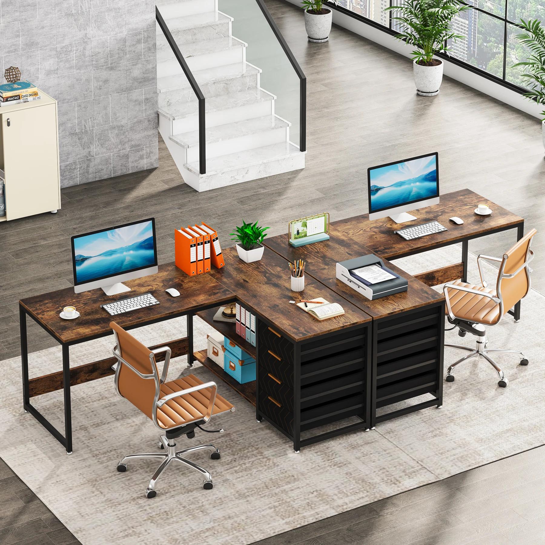 Tribesigns Bureau d'ordinateur en forme de L avec tiroirs de rangement, bureau d'angle de 59 pouces