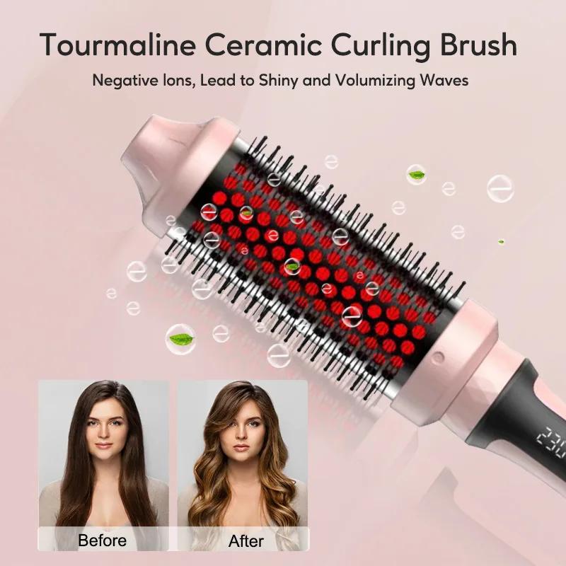 Brosse thermique infrarouge en céramique, fer à friser chauffant, brosse ronde de 45 mm, fer à frise