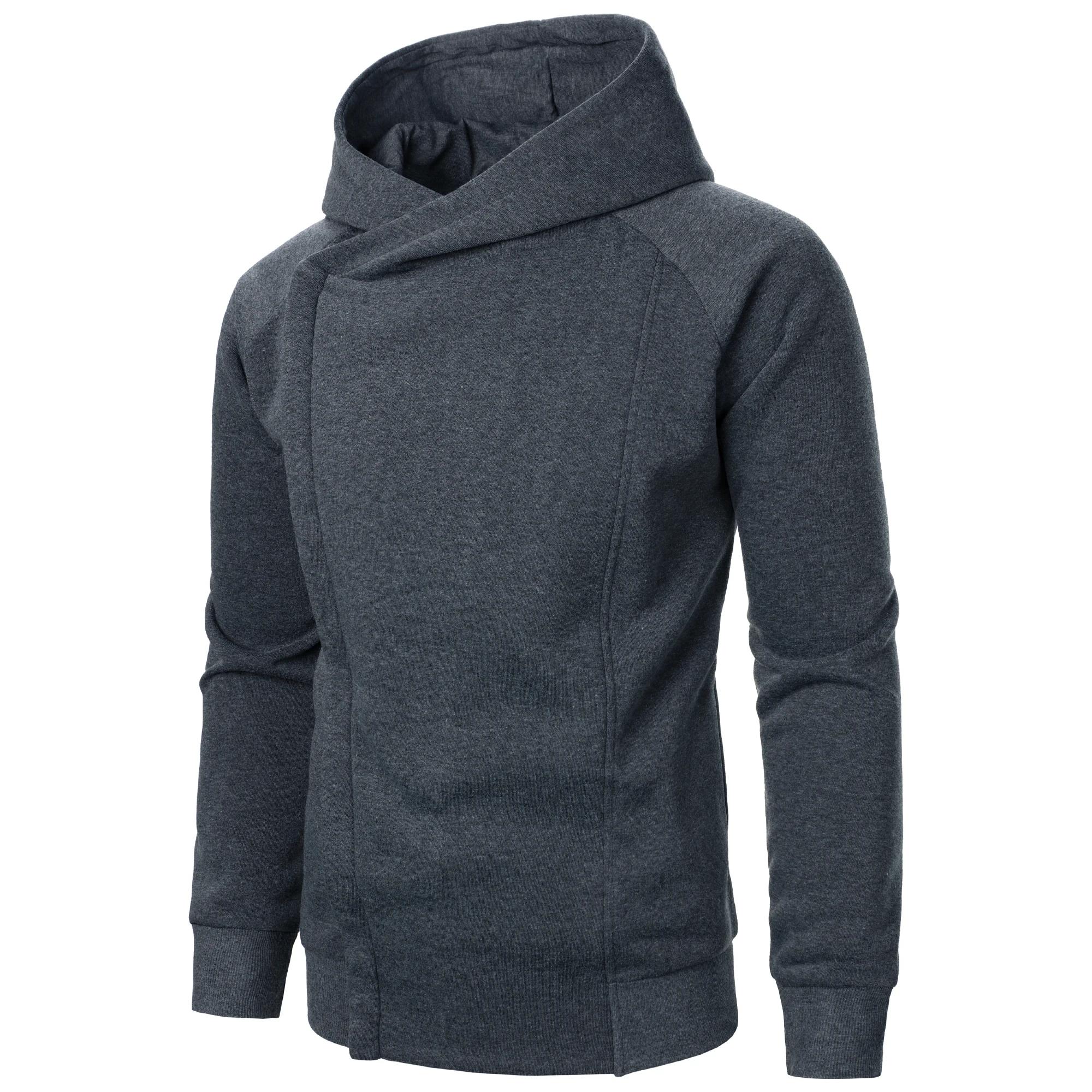 Haut à capuche de couleur unie pour hommes, manches longues, fermeture éclair latérale, automne et h