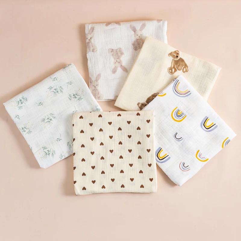 Ins – couverture d'emmaillotage en mousseline pour bébé, 2 couches de coton, pour nouveau-né, servie
