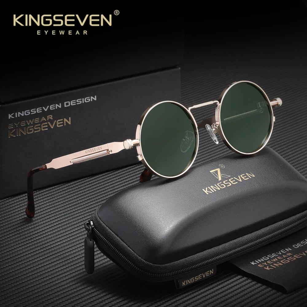 KINGSEVEN Lunettes de soleil rondes gothiques steampunk pour hommes et femmes, accessoire de style r