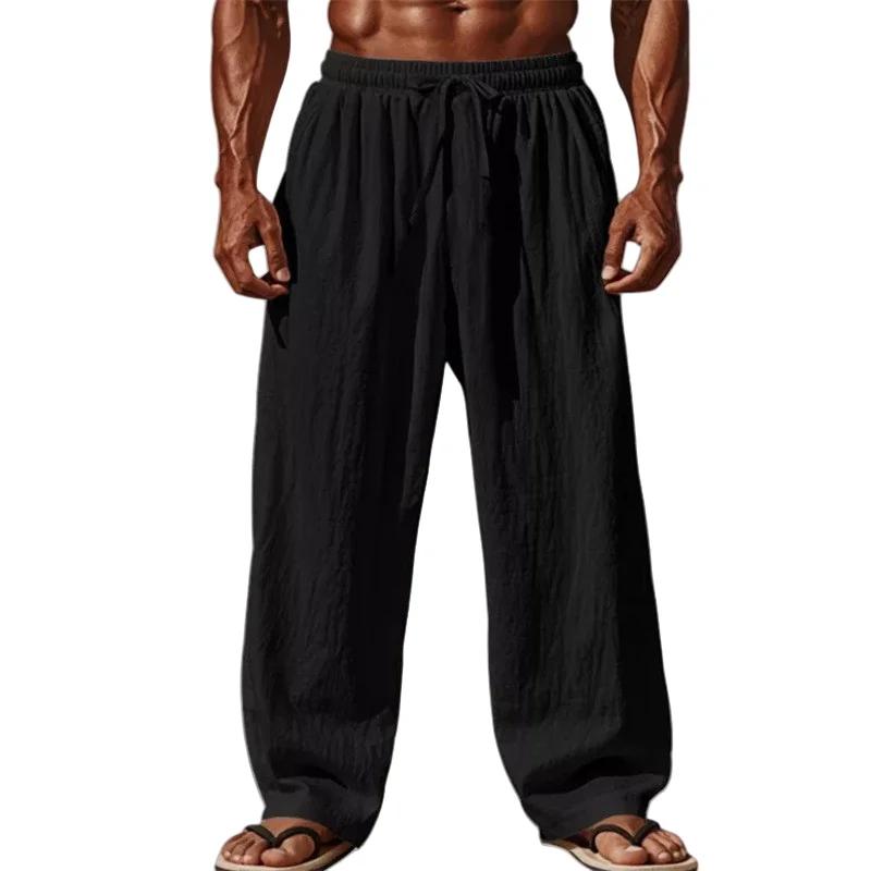 2025 nouveaux hommes coton et lin pantalons décontractés Simple et confortable jambe droite pantalon