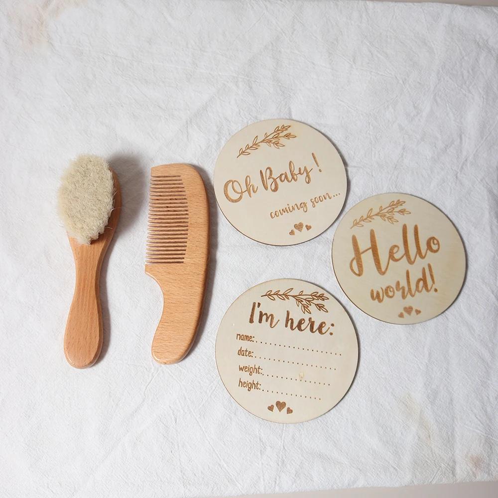 Ensemble de brosses et peignes pour bébé, coffret cadeau pour nouveau-né, laine naturelle, hêtre, pe