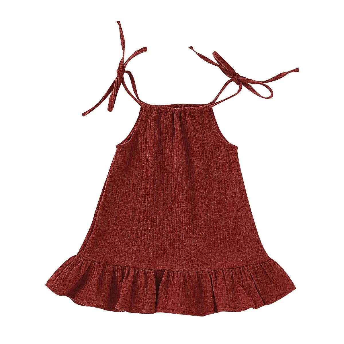 Robe d'été pour bébé fille, tenue en mousseline de coton, sans manches, à volants, à volants
