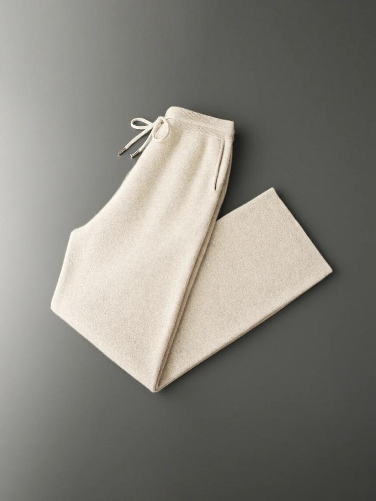 Pantalon de luxe pour hommes, 100% laine mérinos, tricot épais, jambes larges, chaud, décontracté, B