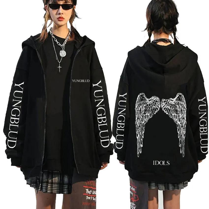 Yungblud IDOLS Wings Album Tour 2025 sweat à capuche avec fermeture éclair homme surdimensionné vest