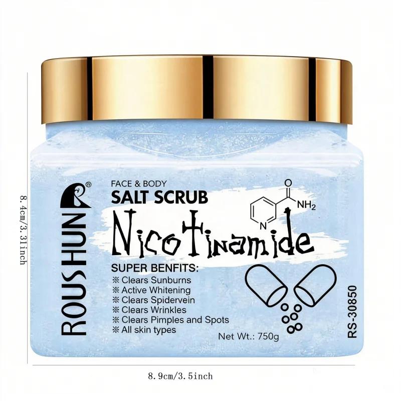 ROUSHUN Gommage au sel de nicotinamide, grand format familial, gommage corporel, nettoyage doux et p