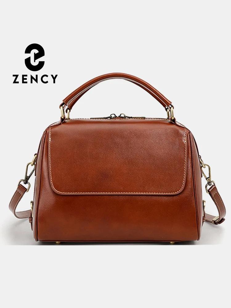 Zency sac à main en cuir véritable pour femme sac à bandoulière en peau de vache grande capacité Bos