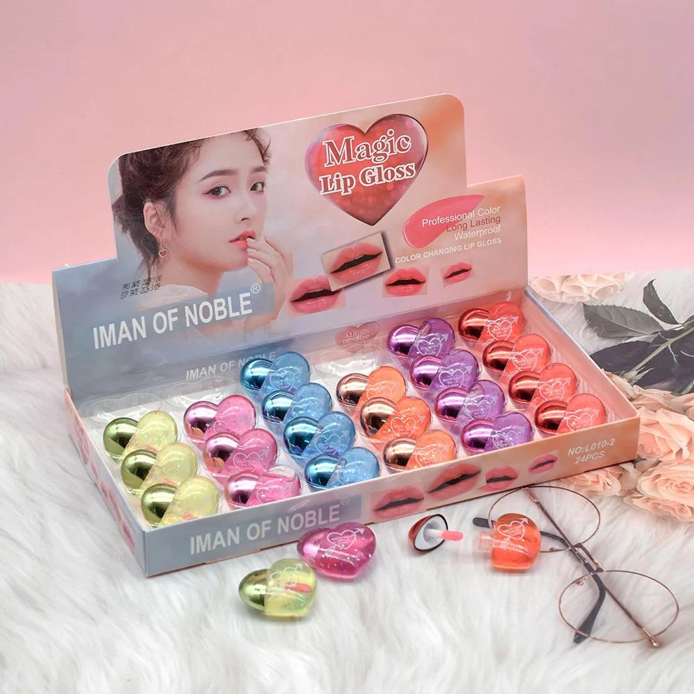 Brillant à lèvres à paillettes, 24 pièces, mignon, en forme de cœur, coloré, pour filles et femmes,