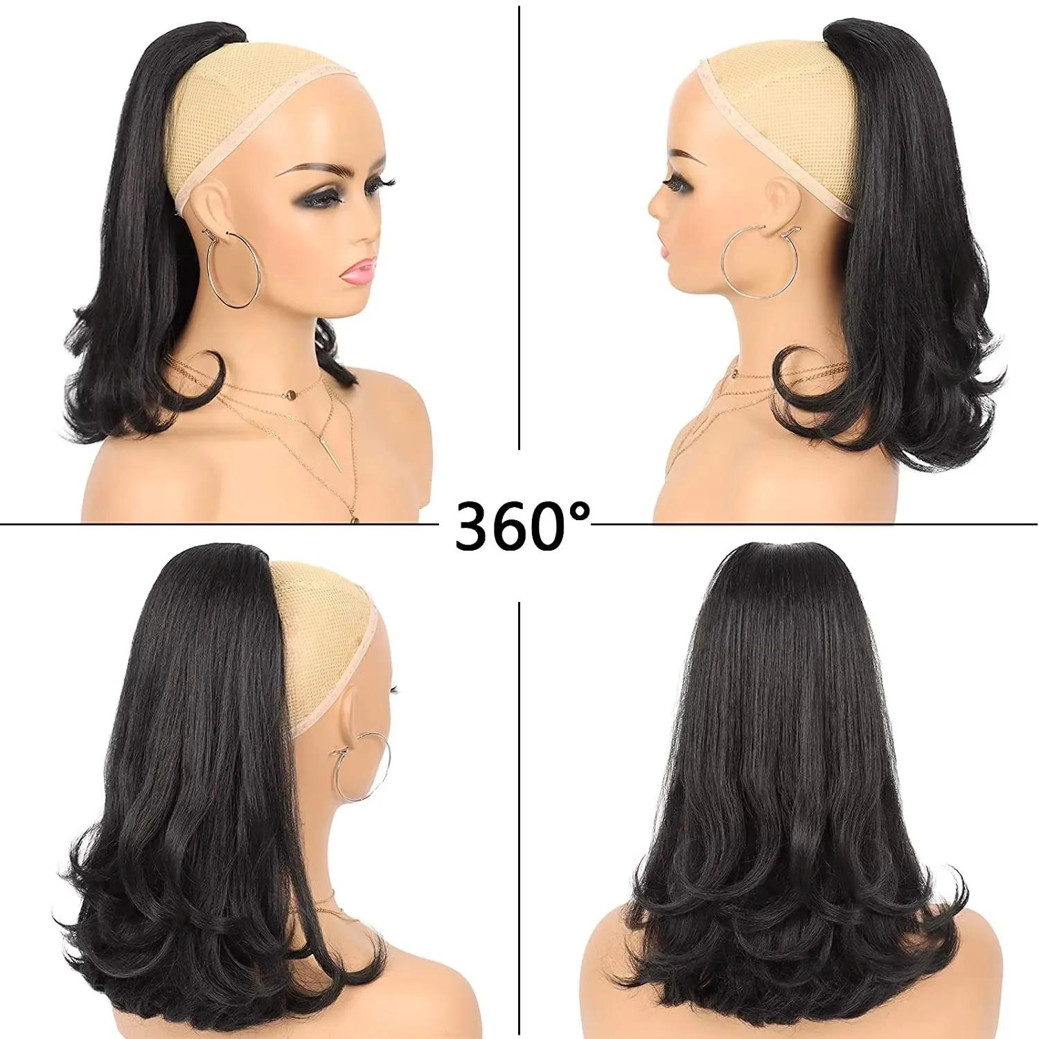 Queues de cheval synthétiques noires avec cordon de serrage, 16 pouces, Extensions capillaires Yaki