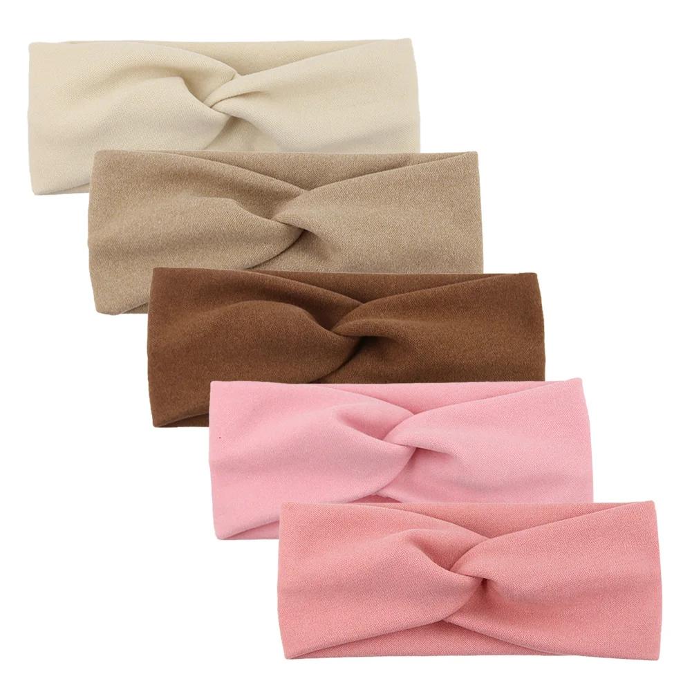5 pièces/lot solide torsion bébé filles bandeaux cachemire à la main élastique bandeaux automne hive
