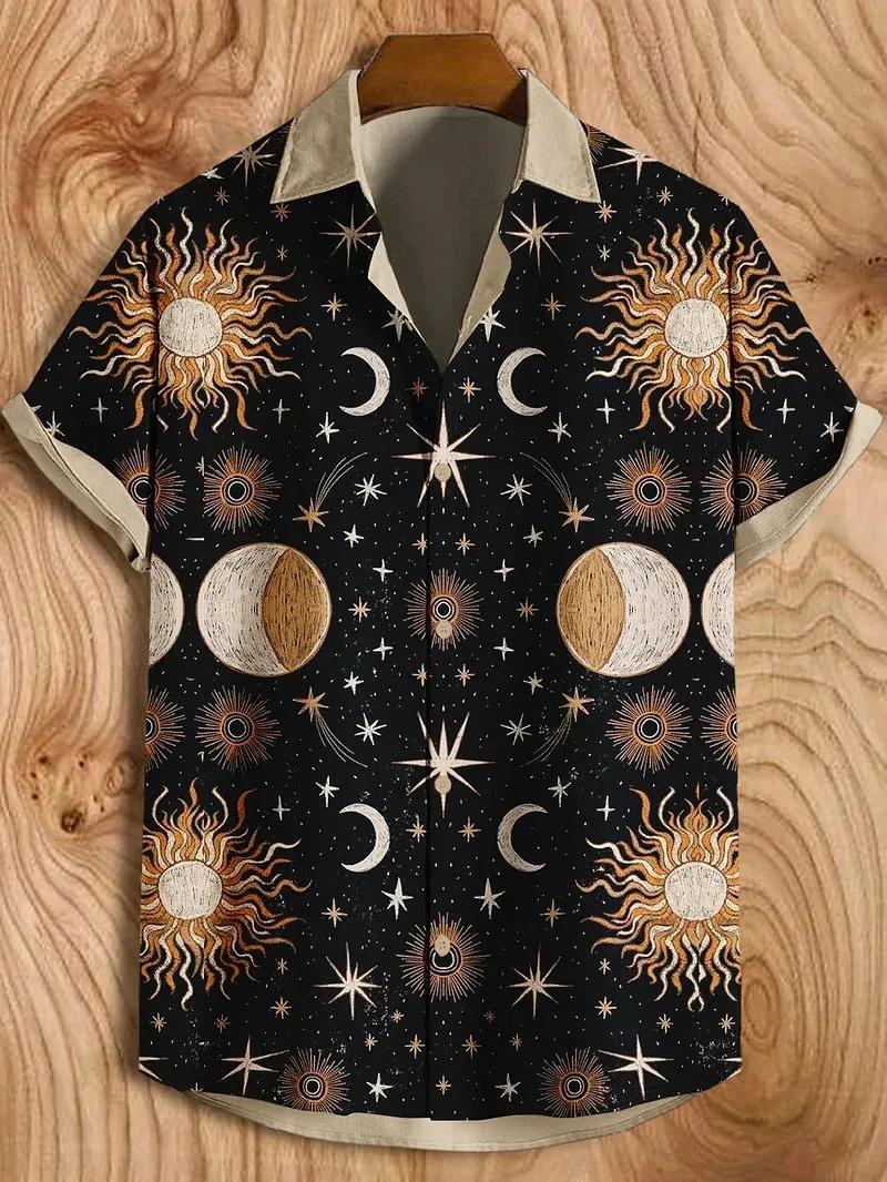 Beaux chemises graphiques pour hommes, chemises à revers boutonnées à manches courtes pour l'été, ha