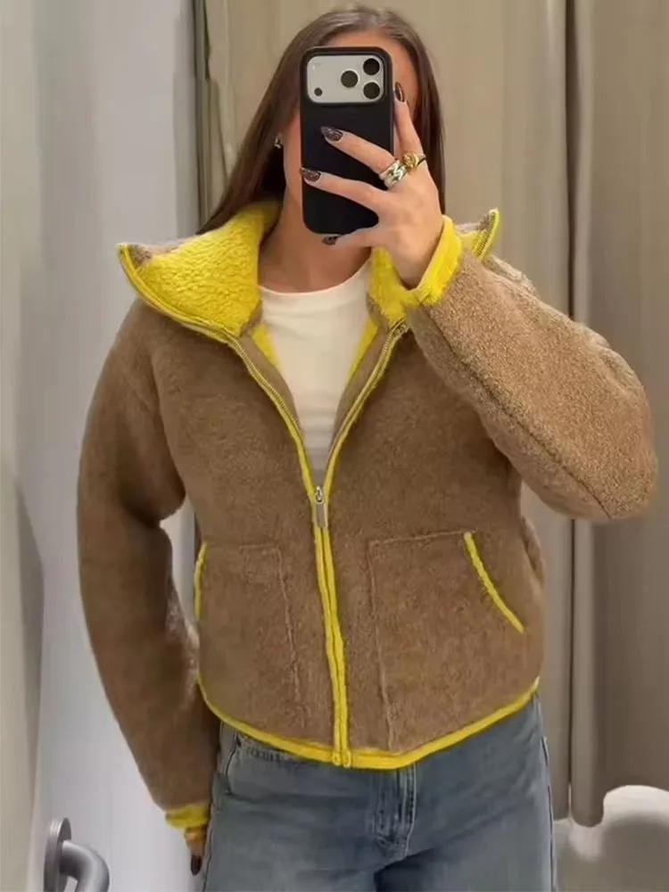 Veste décontractée automne 2026 pour femme, design contrasté, manches longues, fermeture éclair, sty