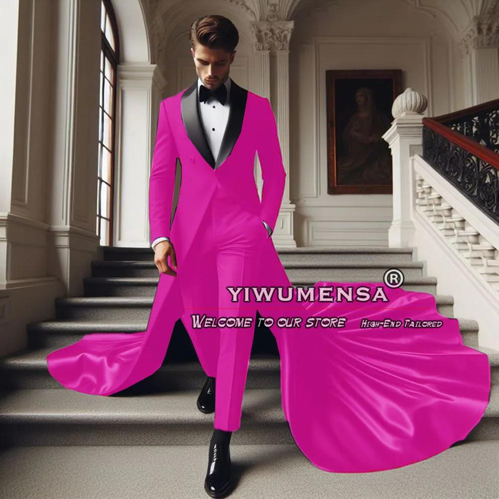 Costumes de mariage de luxe pour hommes, coupe couvertes, châle noir, revers, long manteau, pantalon