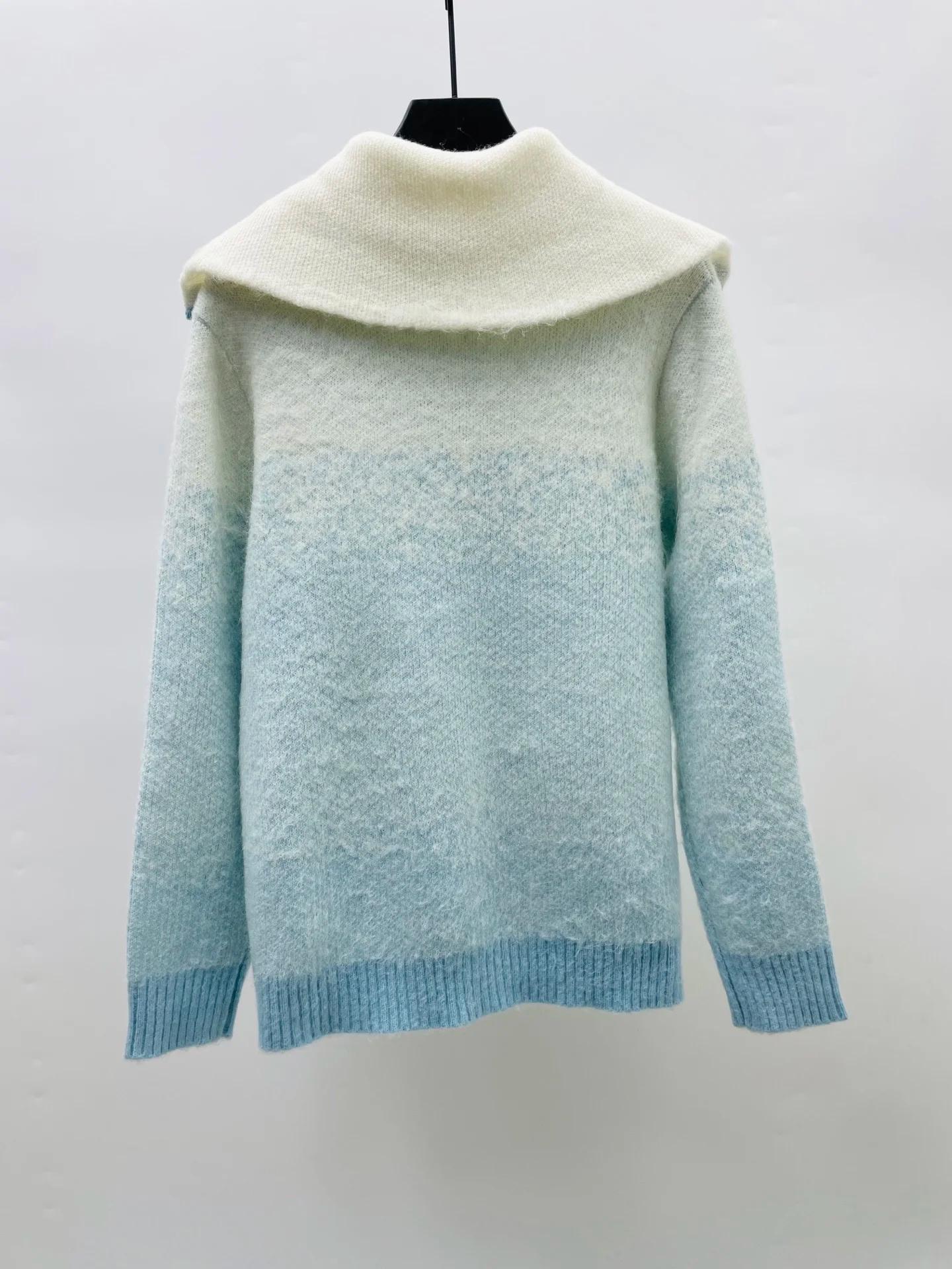 Nouvelle Version 2026 – Manteau Pull Dégradé Bleu en Mélange Mohair Casinoblank pour Femme et Homme